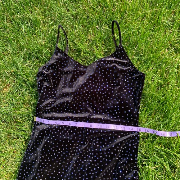 Vintage 90s Y2K Velvet Maxi Slip Dress Glitter Side Slit Stretch - Picture 15 of 16